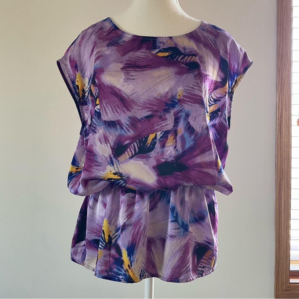 Summer Abstract Pattern Peplum Blouse Worthington Lavender Women's Medium